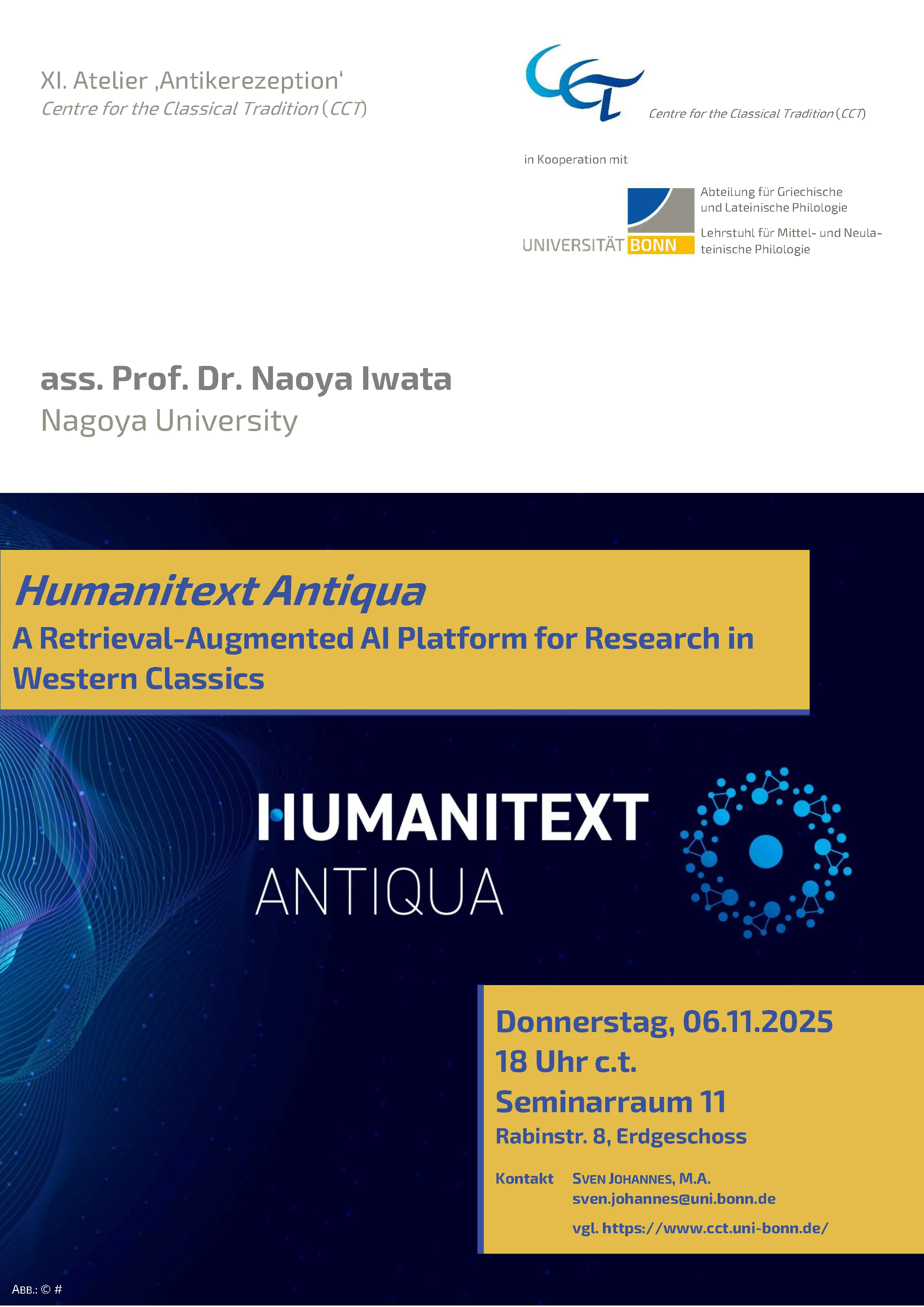 Poster for Naoya Iwata's talk at the CCT Atelier XI., University of Bonn