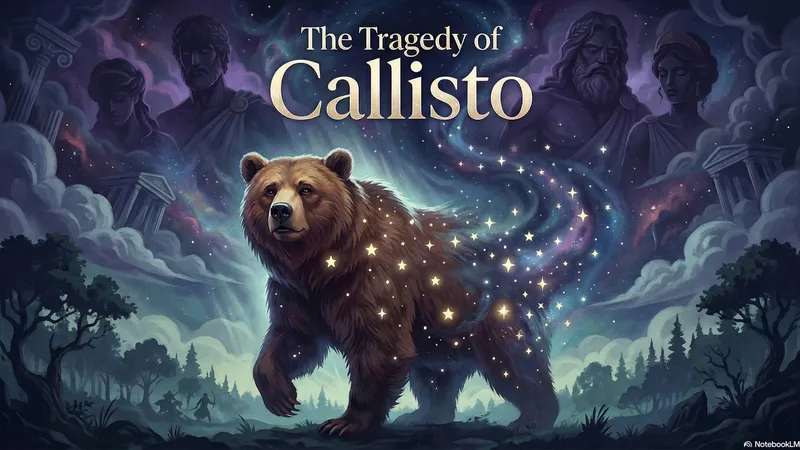 Image of Callisto transforming in the forest and two constellations rising in the night sky
